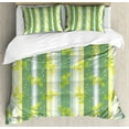 thumbnail image 1 of Ambesonne Striped Duvet Cover Set, Spring Striped Flowers, 2-Calking, Yellow Green, 1 of 7