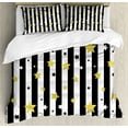 thumbnail image 1 of Ambesonne Striped Duvet Cover Set, Vertical Lines Stars, 2-Calking, Black White and Yellow, 1 of 7
