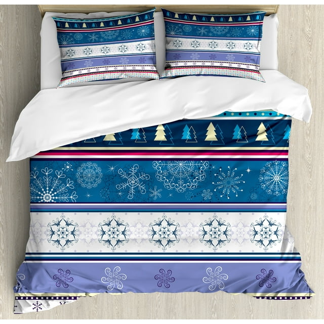 Ambesonne Striped Duvet Cover Sets, Dots and Snoflakes, 2-King, Multicolor