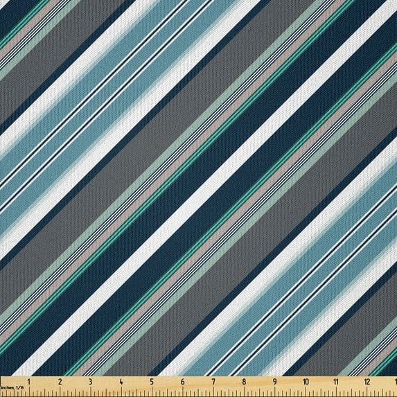 Ambesonne Striped Fabric by the Yard Microfiber, Grey and Blue Diagonal, 3 Yards, White Grey Navy