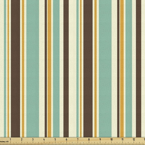 Ambesonne Striped Fabric by the Yard Upholstery, Nostalgic Fashion Art, 1 Yard, Brown Teal