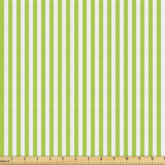 Ambesonne Striped Fabric by the Yard Upholstery, Vertical Lines Retro Summer, 1 Yard, Apple Green and White