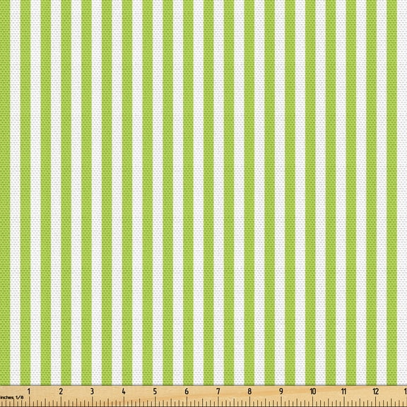 Ambesonne Striped Fabric by the Yard Upholstery, Vertical Lines Retro Summer, 1 Yard, Apple Green and White