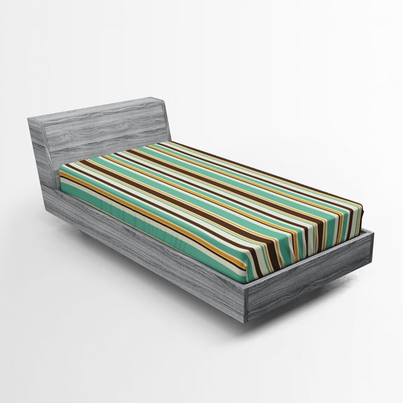 Ambesonne Striped Fitted Sheet, Nostalgic Fashion Art, Twin XL Size, Brown Teal