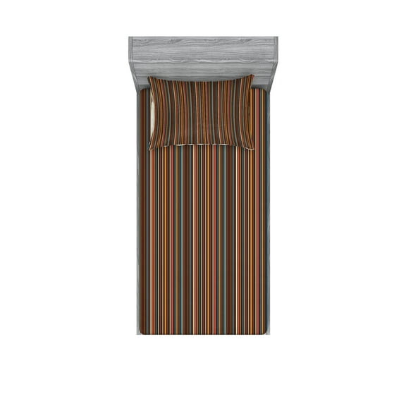 Ambesonne Striped Fitted Sheet & Pillow Sham Set, Colorful Vertical Lines, Twinxl, Multicolor