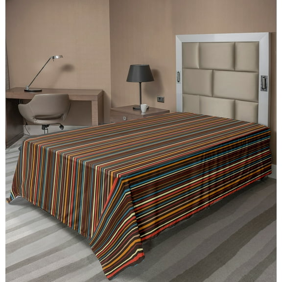 Ambesonne Striped Flat Sheet, Colorful Vertical Lines, Twin Size, Multicolor