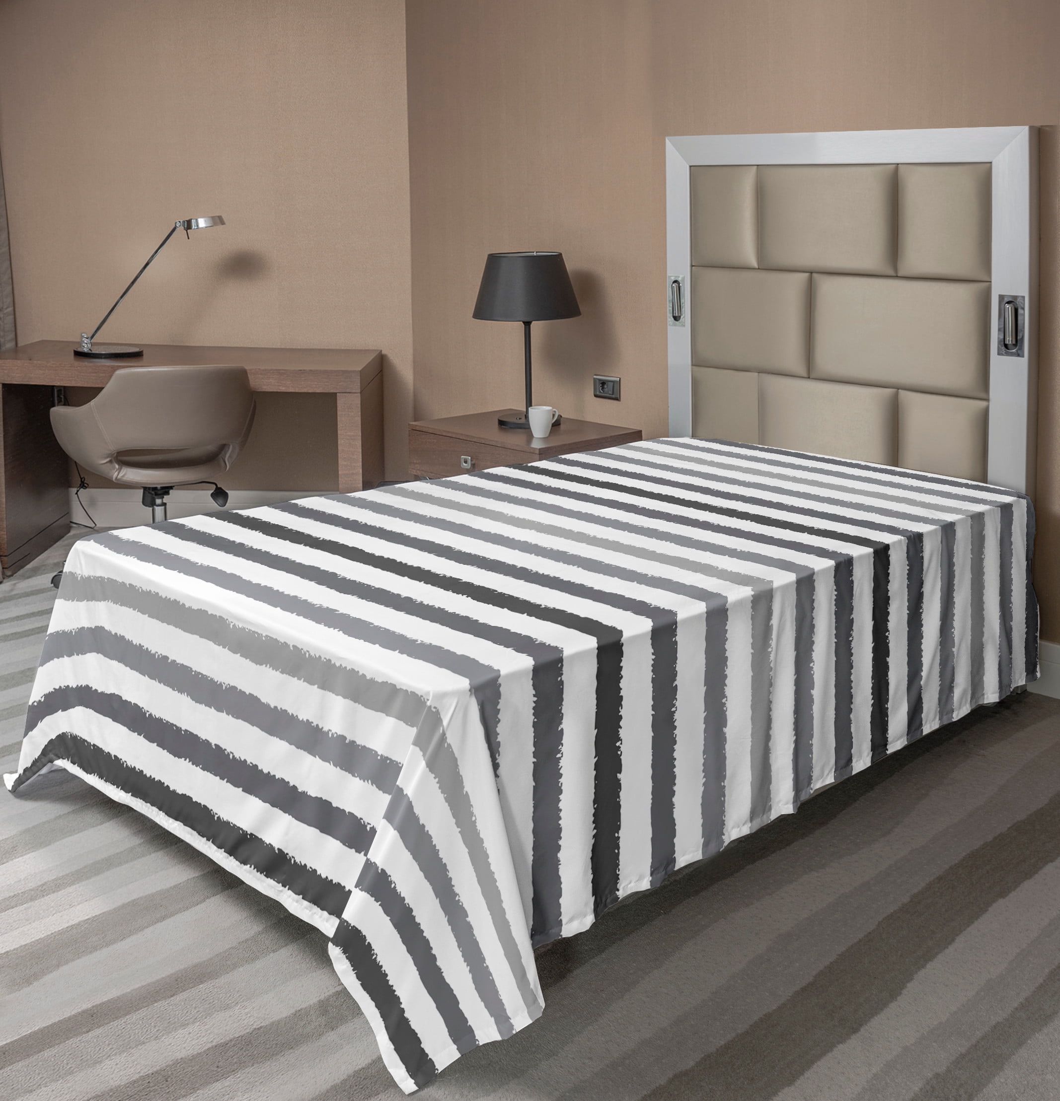Twin White and Black Geometric Print Microfiber Flat Sheet