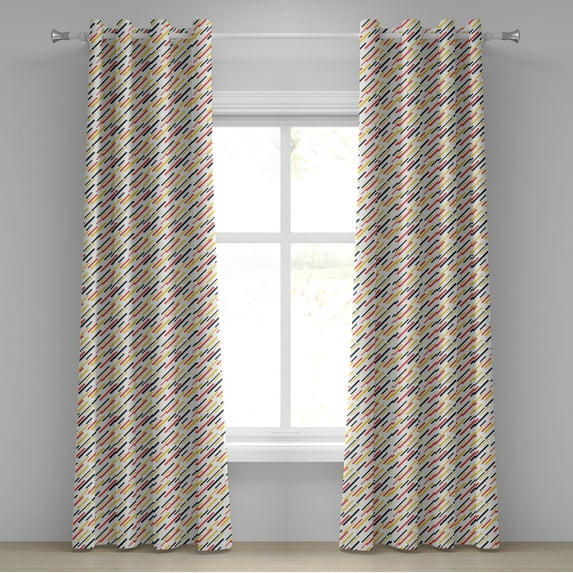 Ambesonne Striped Grommet Curtain, Diagonal Simple Lines, 50" x 120", Dark Blue Coral Yellow