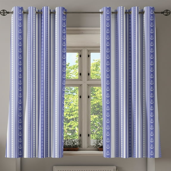 Ambesonne Striped Grommet Curtain, Nautical Anchor, 50" x 54", Lilac Purple