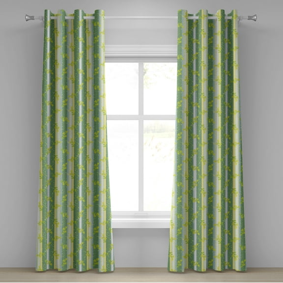 Ambesonne Striped Grommet Curtain, Spring Striped Flowers, 50" x 108", Yellow Green