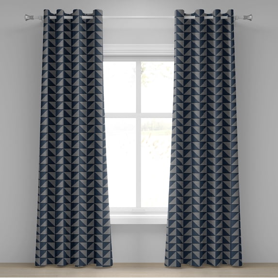 Ambesonne Striped Grommet Curtain, Triangle Rhombus Shapes, 50" x 72", Dark Blue Black White