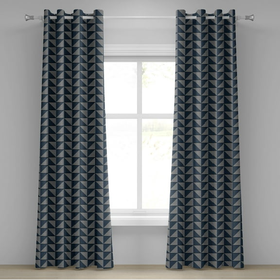 Ambesonne Striped Grommet Curtain, Triangle Rhombus Shapes, 50" x 96", Dark Blue Black White