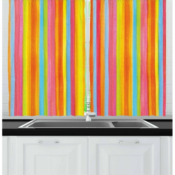 Ambesonne Striped Kitchen Curtains, Vertical Colorful Lines, 55"x39", Multicolor