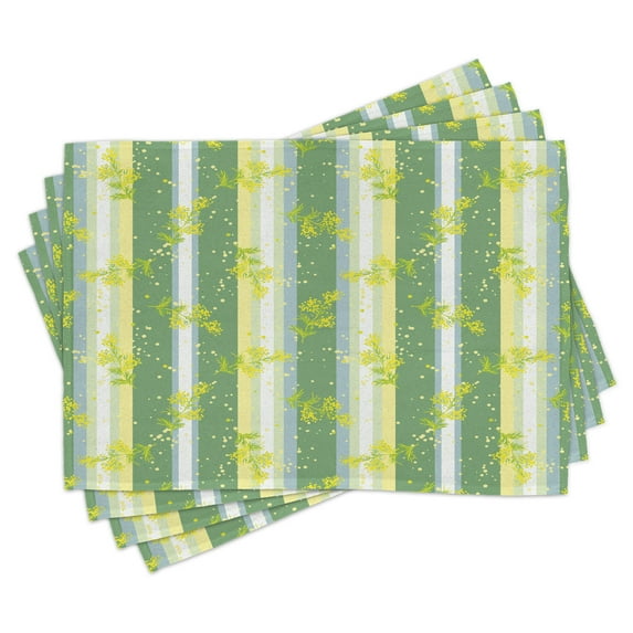 Ambesonne Striped Place Mats Set of 4, Spring Striped Flowers, Standard Size, Yellow Green