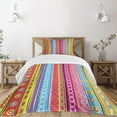 thumbnail image 1 of Ambesonne Striped Quilted Bedspread Set 2 Pcs, 90's Retro Art Ethnic, Twin Size, Multicolor, 1 of 5