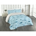 thumbnail image 1 of Ambesonne Striped Quilted Coverlet 3 Pcs, Turtle Blue Aquatic, Queen Size, Blue Navy, 1 of 4