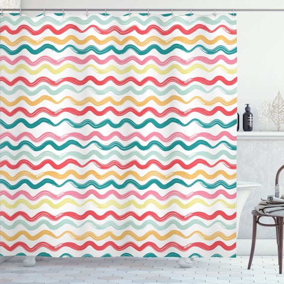 Ambesonne Striped Shower Curtain, Boho Wavy Rough Lines, 69"Wx75"L, Multicolor