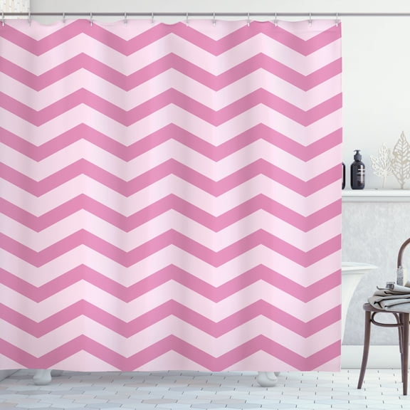 Ambesonne Striped Shower Curtain, Modern Summer Zigzag Print, 69"Wx70"L, Pale Pink