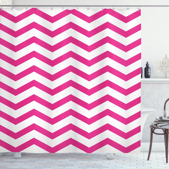 Ambesonne Striped Shower Curtain, Modern Summer Zigzag Tile, 69"Wx75"L, Hot Pink