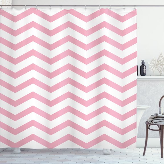 Ambesonne Striped Shower Curtain, Modern Summer Zigzag Tile, 69"Wx84"L, Pale Pink