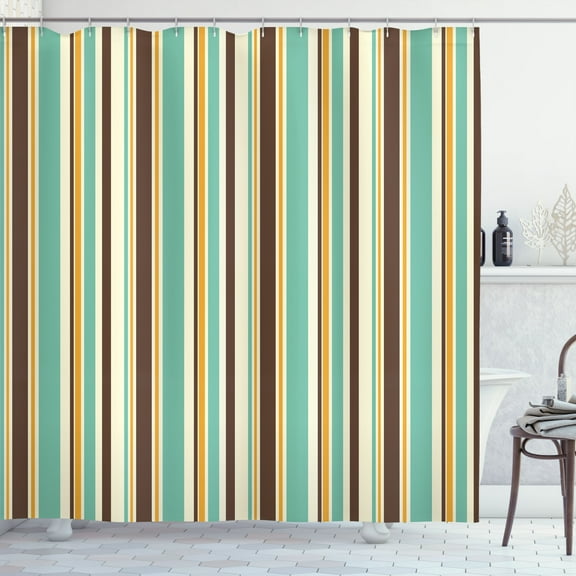 Ambesonne Striped Shower Curtain, Nostalgic Fashion Art, 69"Wx84"L, Brown Teal