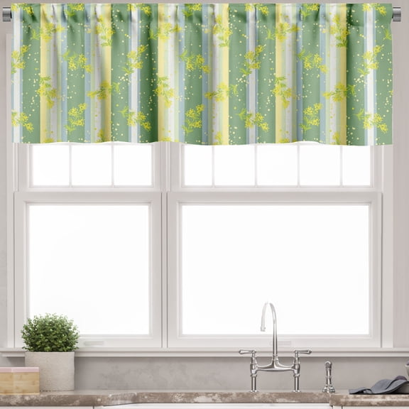 Ambesonne Striped Valance Pack of 2, Spring Striped Flowers, 42"X12", Yellow Green