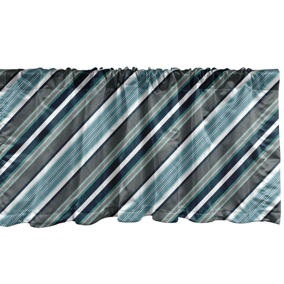 Ambesonne Striped Window Valance, Grey and Blue Diagonal, 54" X 18", White Grey Navy