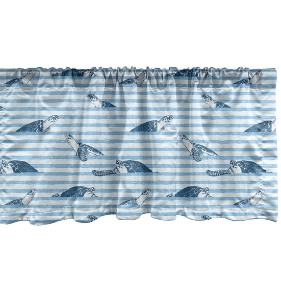 Ambesonne Striped Window Valance, Turtle Blue Aquatic, 54" X 18", Blue Navy