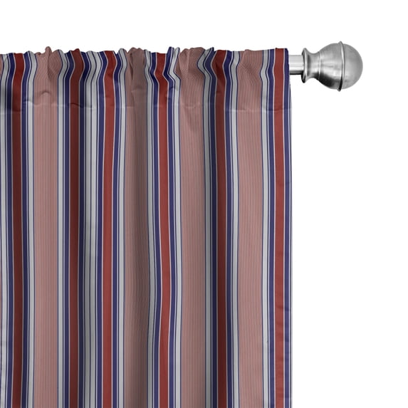 Ambesonne Stripes Window Curtains, Vertical Barcode Lines, Each 28" W x 84" L, Ruby Navy Blue Grey