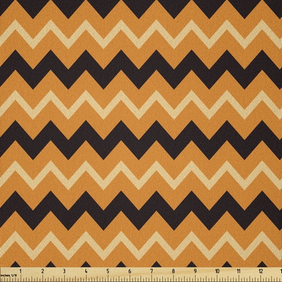 Ambesonne Stripes Fabric by the Yard Microfiber, Geometric Lines Composition, 1 Yard, Orange Black Pale Orange