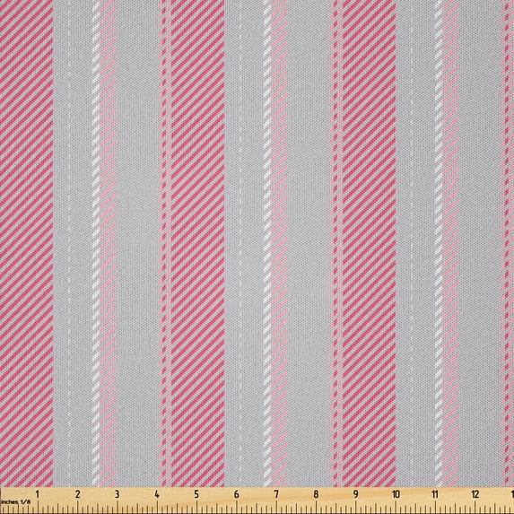 Ambesonne Stripes Fabric by the Yard Microfiber, Vertical Retro Pink Lines, 2 Yards, Pale Taupe Pink