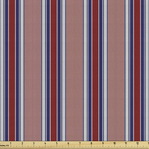 Ambesonne Stripes Fabric by the Yard Upholstery, Vertical Barcode Lines, 3 Yards, Ruby Navy Blue Grey