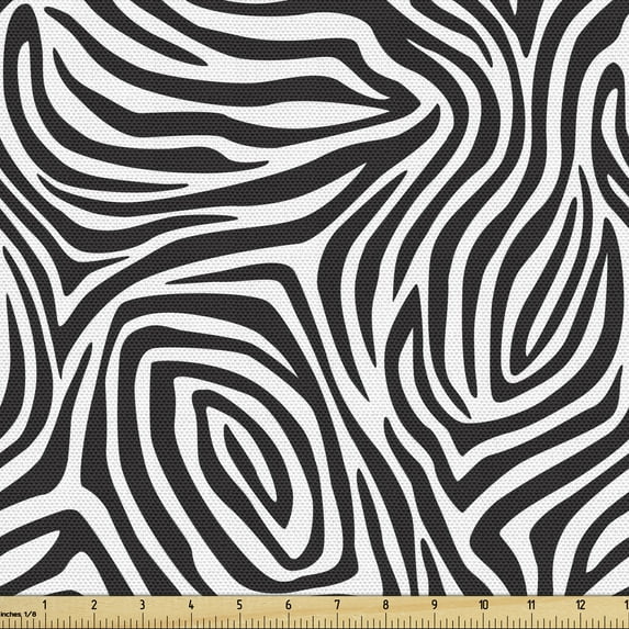 Ambesonne Stripes Fabric by the Yard Upholstery, Zebra Skin Pattern, 3 Yards, Black White