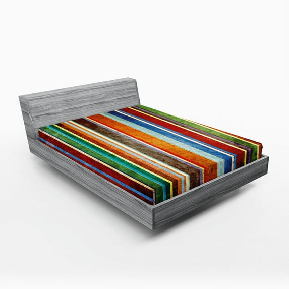 Ambesonne Stripes Fitted Sheet, Retro Colorful Bands, Queen Size, Multicolor