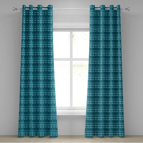 Ambesonne Stripes Grommet Curtain, Doodle Style Triangles, 50" x 96", Blue and Pale Blue