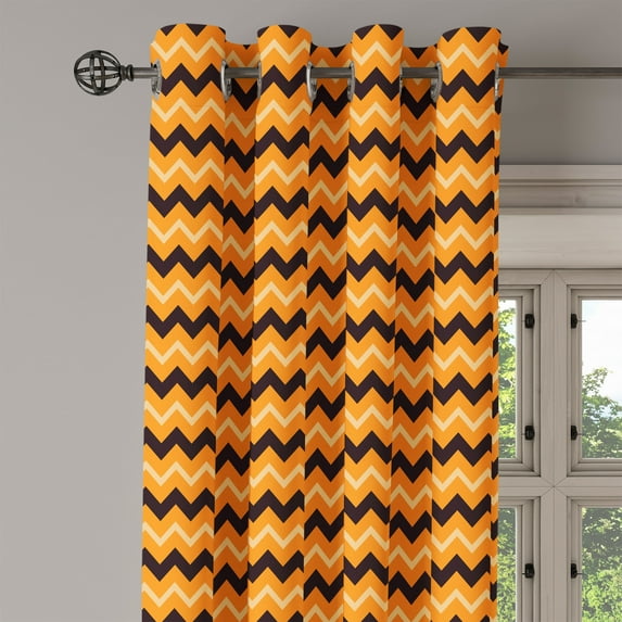 Ambesonne Stripes Grommet Curtain Single Panel, Geometric Lines Composition, 50"x60", Orange Black Pale Orange