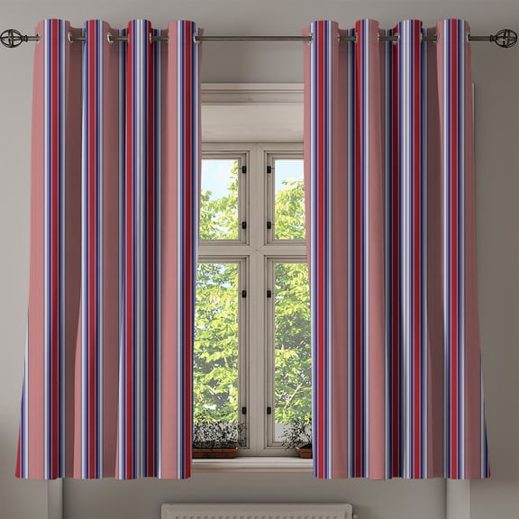 Ambesonne Stripes Grommet Curtain, Vertical Barcode Lines, 50" x 54", Ruby Navy Blue Grey