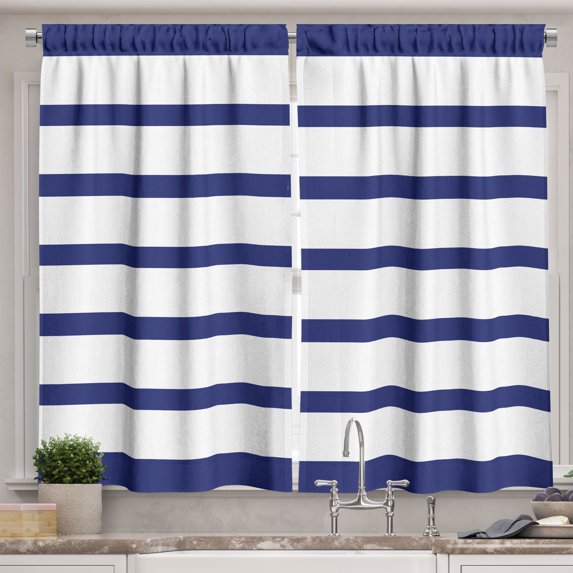 Ambesonne Stripes Kitchen Curtains, Abstract Pattern Retro Art, 55"x36", Blue Violet