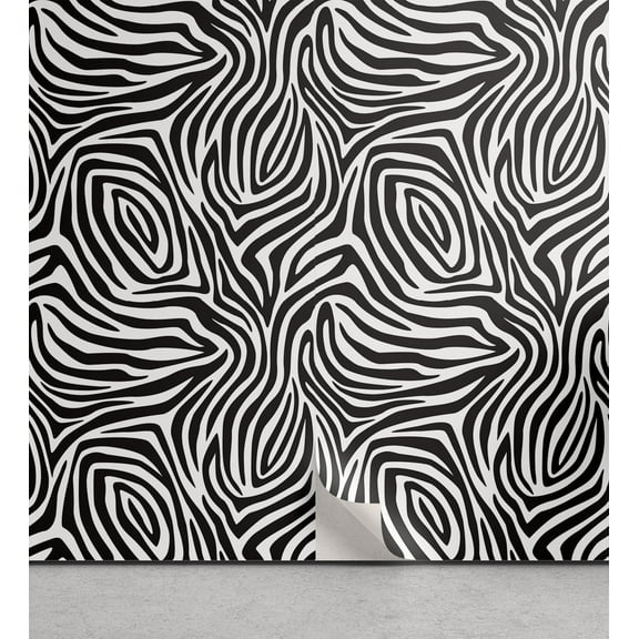 Ambesonne Stripes Peel & Stick Wallpaper for Home, Zebra Skin Pattern, 13"x72", Black White