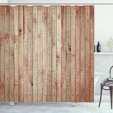 Ambesonne Stripes Shower Curtain, Lines Rustic Board Print, 69"Wx70"L, Pale Rust