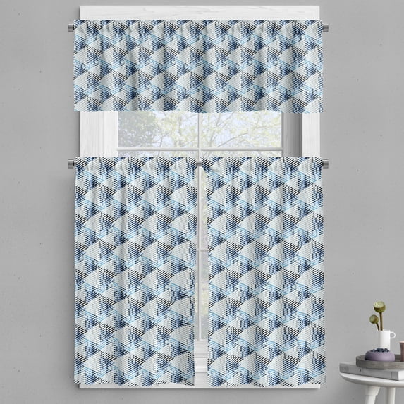 Ambesonne Stripes Valance & Curtain, Eighties Lines Design, 55"x30", Cream Blue Pale Blue