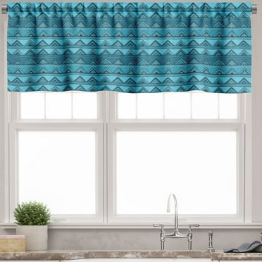 Ambesonne Stripes Window Valance, Doodle Style Triangles, 54" X 18", Blue and Pale Blue
