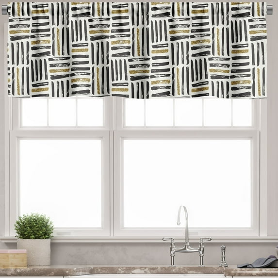 Ambesonne Strips Valance Pack of 2, Brushstroke Modern Strips, 42"X18", Black Earth Yellow