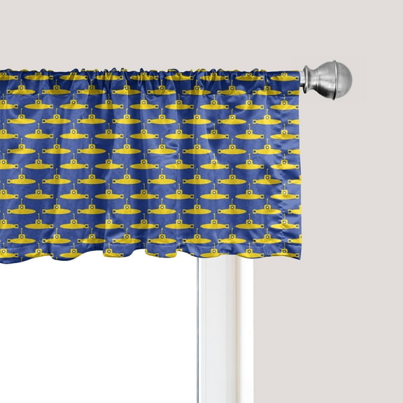 Ambesonne Submarine Window Valance, Pictogram Pattern Ocean, 54" X 18", Mustard and Persian Blue