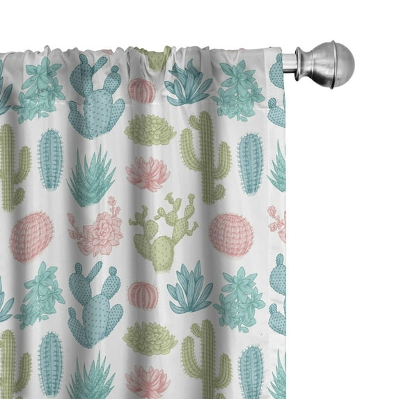 Ambesonne Succulent Window Curtains, Cactus Plantation Desert, Each 28" W x 84" L, Green Pale Pink