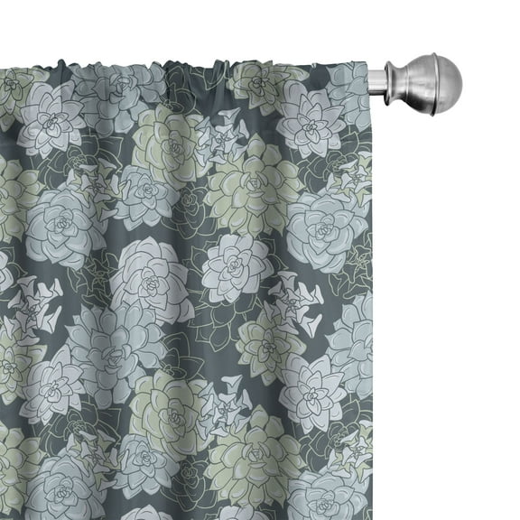 Ambesonne Succulent Curtains, Green Cactus Flowers, Pair of 28"x63", Pale Green Sage Green