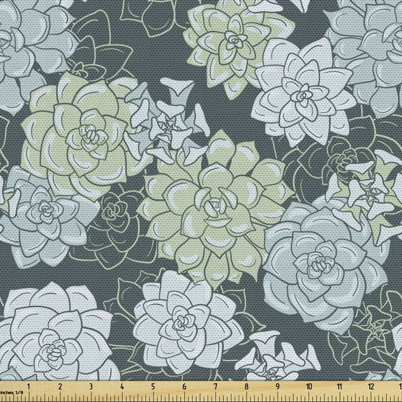 Ambesonne Succulent Fabric by the Yard Upholstery, Green Cactus Flowers, 10 Yards, Pale Green Sage Green