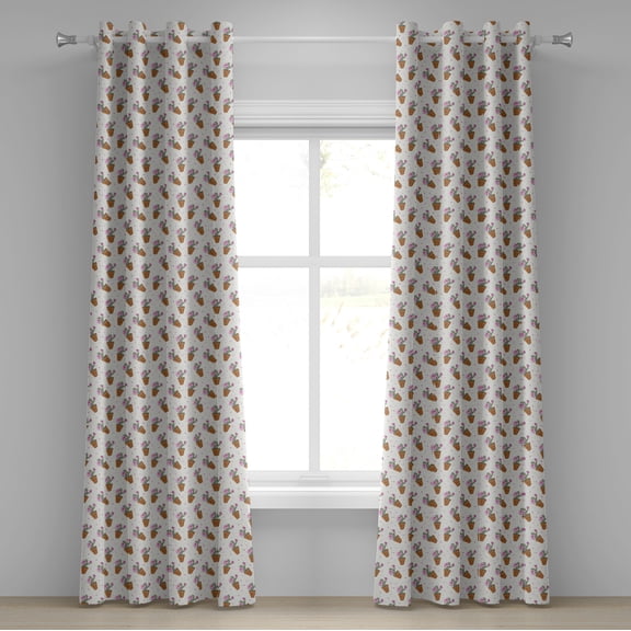 Ambesonne Succulent Grommet Curtain, Exotic Cactus Plants, 50" x 84", Green Pink Pale Brown