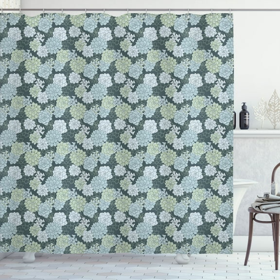Ambesonne Succulent Shower Curtain, Green Cactus Flowers, 69"Wx70"L, Pale Green Sage Green