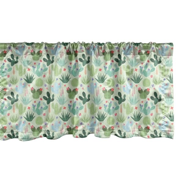 Ambesonne Succulent Window Valance, Cactus Blossoming Petals, 42" x 12", Pastel Green Multicolor